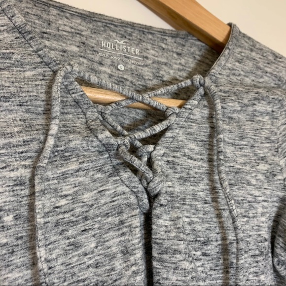 hollister heather gray lace up long sleeve top - Picture 2 of 4